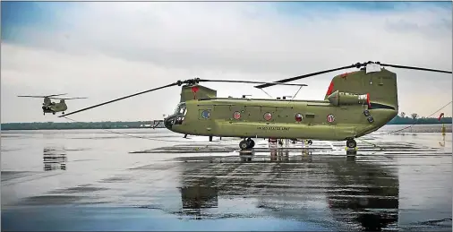  ?? DAILY TIMES PHOTOS ?? A Boeing Chinook helicopter on the tarmac at the Ridley Park plant in March 2019. The ’copter has long been the workhorse of the Army.