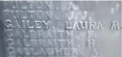  ??  ?? Laura Gailey’s name on the War Memorial in Londonderr­y