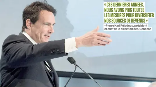  ?? PHOTO CHANTAL POIRIER, LE JOURNAL DE MONTREAL ?? Pierre Karl Péladeau a notamment vanté les succès de Vidéotron mobile, hier, lors de l’assemblée annuelle de Québecor. Après six ans d’existence, Vidéotron mobile a franchi le cap des 900 000 abonnés.