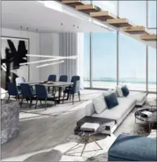  ?? PERKINS+WILL DUBAI VIA AP ?? This rendering provided by Perkins+Will Dubai shows the living and dining area in an apartment in Saudi Arabia. Light colored flooring will subtly make a room feel more spacious, and luminous, says architectu­ral designer Elina Cardet.