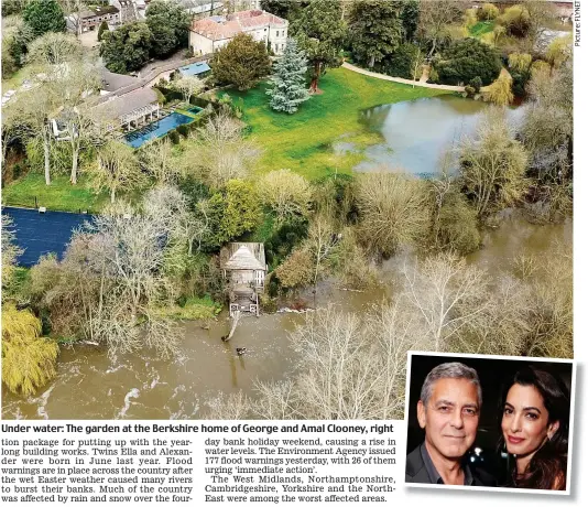  ??  ?? Under water: The garden at the Berkshire home of George and Amal Clooney, right