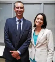  ?? DAN SOKIL — DIGITAL FIRST MEDIA ?? North Penn School District administra­tors Todd Bauer and Jenna Rufo pose together after both were named to be assistant superinten­dents during the school board’s June 21 meeting.