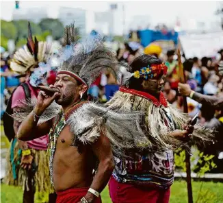  ?? Pedro Ladeira - 26.abr.19/Folhapress ?? Índios protestam em abril de 2019 contra governo Bolsonaro