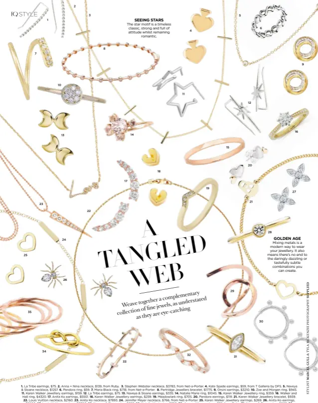  ??  ?? SEEING STARS
The star motif is a timeless classic, strong and full of attitude whilst remaining
romantic.
GOLDEN AGE
Mixing metals is a modern way to wear your jewellery. It also means there’s no end to the daringly dazzling or
tastefully subtle...