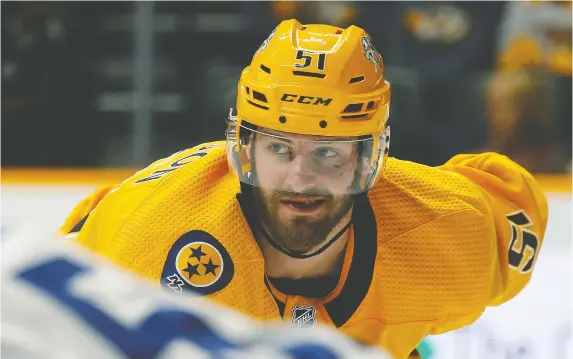  ?? FREDERICK BREEDON/GETTY IMAGES FILES ?? Ottawa acquired rugged forward Austin Watson from Nashville for a fourth-round pick in the 2021 NHL draft. He will be in isolation for two weeks.