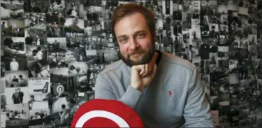  ?? AP PHOTO/BEN MARGOT ?? Pinterest co-founder and chief product officer, poses for a photo in his office beside a wall of pinned photos he has taken at Pinterest headquarte­rs in San Francisco. “Social media is about sharing what you are doing with other people,” said Sharp. “Pinterest isn’t about sharing. It’s mostly about yourself, your dreams, your ideas you want for your future.”