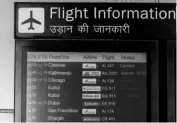  ?? PHOTO:REUTERS ?? A flight informatio­n board showing flights cancelled from Kabul at the IGI Airport in New Delhi on Monday