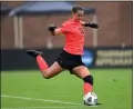  ?? ERIC GLEMSER — THE ASSOCIATED PRESS ?? Vanderbilt goalkeeper Sarah Fuller takes a goal kick during a match against South Carolina on Oct. 11 in Nashville, Tenn.