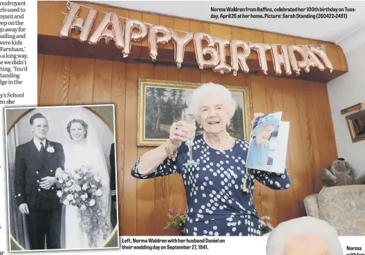  ?? ?? o e e r di g 6
Left, Norma Waldren with her husband Daniel on their wedding day on September 27, 1941. Norma with her birthday cake. Picture: Sarah Standing