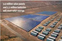  ??  ?? 3.4 million solar panels and 1.1 million batteries will store solar energy.