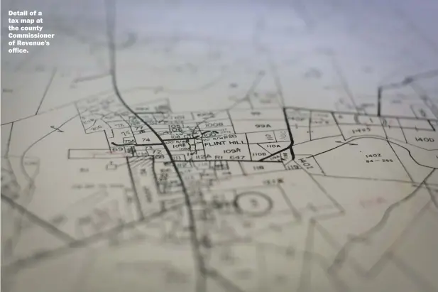  ?? PHOTOS BY LUKE CHRISTOPHE­R FOR FOOTHILLS FORUM ?? Detail of a tax map at the county Commission­er of Revenue’s office.