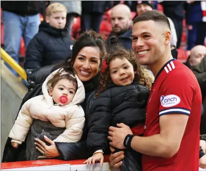  ?? ?? Christian Ramirez with wife Valerie and his daughters Nova (left) and Zara after the win at Pittodrie on Saturday