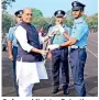  ?? — S. SURENDER REDDY ?? Defence Minister Rajnath Singh presents Sword of Honour to Flying Officer A. Prakash at Air Force Academy, Dundigal Sunday.