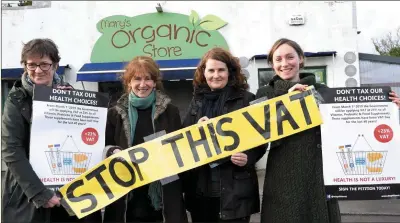  ??  ?? Ita McConville, Colette Leask, Amanda McAllister and Lillian Leask looking to stop the VAT on health choices at Mary’s Organic Store in Milltown. Photo by Michelle Cooper Galvin