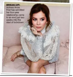  ??  ?? BREAK-UP: Actress Anna
Friel has admitted her four-year relationsh­ip came to an end just two weeks into the start of lockdown