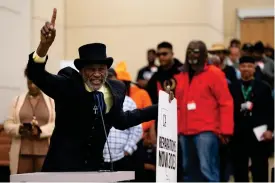  ?? PAUL KITAGAKI JR./THE SACRAMENTO BEE VIA AP ?? Morris Griffin, of Los Angeles, speaks during the public comment portion of the Reparation­s Task Force meeting in Sacramento, Calif., on March 3, 2023.