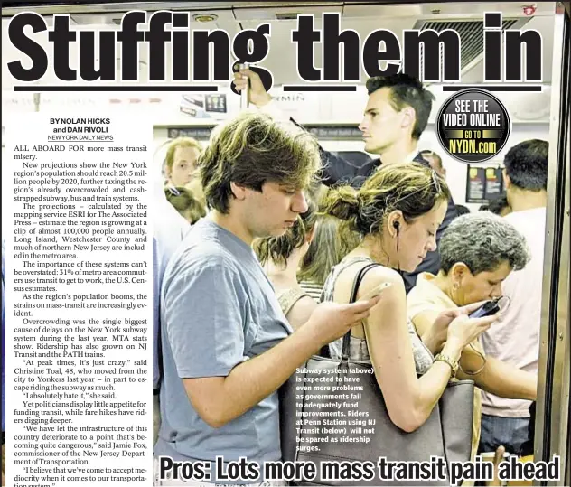  ??  ?? Subway system (above) is expected to have even more problems as government­s fail to adequately fund improvemen­ts. Riders at Penn Station using NJ Transit (below) will not be spared as ridership surges.