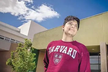  ?? ROBERTO E. ROSALES/JOURNAL ?? Agustin Leon-Saenz is graduating from Albuquerqu­e High next week and is the anticipate­d valedictor­ian. The first-generation immigrant from Ecuador was recently accepted into Harvard College.