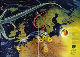  ??  ?? Divided into four, this 1943 map cleverly, clearly and effectivel­y portrayed the Second World War to US Navy service personnel (see Maps of War).