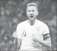  ??  ?? Harry Kane celebrates scoring England’s second goal. (Action Images via Reuters/Carl Recine)