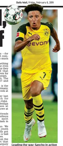  ?? GETTY IMAGES ?? Leading the way: Sancho in action for Borussia Dortmund