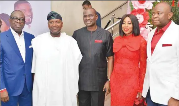  ??  ?? L- R: Chairman, Board of Directors, Fidelity Bank Plc, Mr. Ernest Ebi; President, Dangote Group, Alhaji Aliko Dangote; Managing Director/ Chief Executive, Airtel Nigeria, Mr. Segun Ogunsanya; Chief Executive Officer, EbonyLife TV, Ms. Mo Abudu; and...