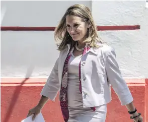  ?? PEDRO PARDO/AFP/GETTY IMAGES ?? Trudeau Liberals like Minister of Foreign Affairs Chrystia Freeland have been able to engage in their sanctimoni­ous brand of pulpit diplomacy, preaching to the rest of the world without having to back up the rhetoric with resources, John Ivison writes.