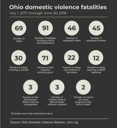  ?? GRAPHIC BY CHERYL SADLER — THE NEWS-HERALD ?? The Ohio Domestic Violence Network for the third year has released a report on fatal domestic violence incidents, stating in a news release it is hoping to raise awareness of the frequency of fatal domestic violence incidents in Ohio.