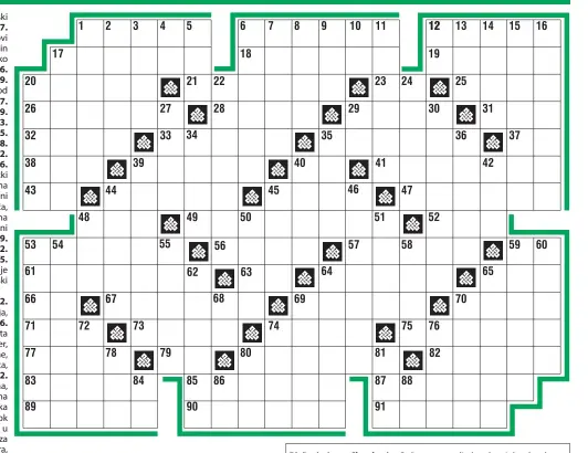  ?? ?? Rješenje iz prošlog broja: Ovčar, oprost, djedo, ubrusi, bradve, kozar, svlak, sprema, RP, šarm, platac, race, gmaz, NIA, Lasa, uredi, ušitak, VN, akt, drama, TV, navođač, VA, poeta, reon, krkače, kob, Ez-Zilzal, tok, sporiš, iole, salat, BS, tapetar, RO, žrvanj, tal, JR, zapara, metan, zrna, ETI, kamp, sira, ElEn’am, njiva, ti, trzaji, Amina, ajeti, zerdav, solana, Karić, Ankona, Adana.