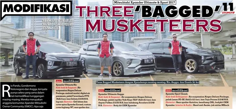  ??  ?? Three Bagged Musketeers dengan Xpandernya masing-masing, Rio, Angga, dan Gondo (ki-ka)