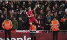  ?? ?? Harvey Elliott celebrates after scoring the winning penalty. Photograph: Jon Super/AP