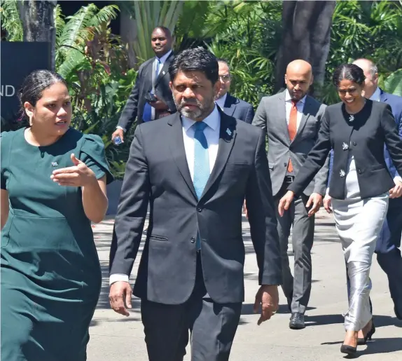  ?? Photo: Waisea Nasokia ?? Attorney-General Aiyaz Sayed-Khaiyum with Permanent Secretary for Communicat­ions Tupou Baravilala at the 24th Attorney-General’s Conference at the Sheraton Fiji Golf Resort and Spa on December 2, 2022.