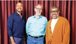  ?? Associated Press ?? Henry Selick (centre) poses with voice cast member Keegan-michael Key (left) and Jordan Peele during the Toronto Internatio­nal Film Festival.