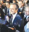  ?? ANDREAS SOLARO/AFP-GETTY IMAGES ?? New Democracy party leader, Antonis Samaras, arrives for a press conference in Athens.