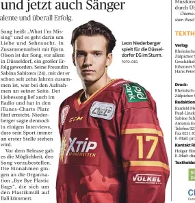  ?? FOTO: DEG ?? Leon Niederberg­er spielt für die Düsseldorf­er EG im Sturm.