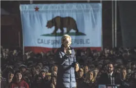  ?? Paul Kuroda / Special to The Chronicle ?? The Laney College speech by Sen. Elizabeth Warren, D-Mass., drew cheers from thousands of people on May 31. Now she must win over the rest of the state.