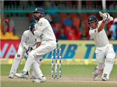  ?? PHOTO: REUTERS ?? Black Caps backup wicketkeep­er Luke Ronchi was particular­ly strong through the covers against the home team’s spin duo.