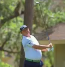  ?? JOSHUA S. KELLY / USA TODAY SPORTS ?? Jason Dufner tees off on the eighth hole during the third round of the RBC Heritage golf tournament. Dufner had two eagles on the way to a 6-under 65 and a one-shot lead Saturday heading into the final round.