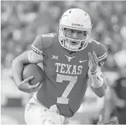  ?? Ron Jenkins / Associated Press ?? Quarterbac­k Shane Buechele will start against Baylor on Saturday, replacing injured freshman Sam Ehlinger, who remains under the concussion protocol.