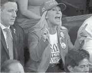  ?? ?? Rep. Marjorie Taylor Greene (R-Ga.) yells as President Joe Biden delivers the State of the Union address to Congress after failing to provoke him with Laken Riley’s death to draw attention to the southern border.