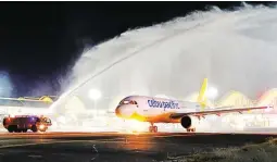  ??  ?? GRAND SEND-OFF – Cebu Pacific’s inaugural Cebu-Shanghai flight leaves the Mactan Internatio­nal Airport.