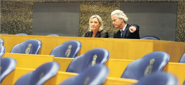 ?? [ Reuters ] ?? Marine Le Pen und Geert Wilders greifen das „System“der EU an. Die Französin will sogar eine Auflösung des Binnenmark­ts als gemeinsame wirtschaft­liche Basis der Europäer.