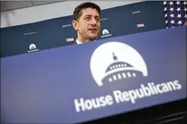  ?? AARON P. BERNSTEIN / GETTY IMAGES ?? House Speaker Paul Ryan, R-Wis., speaks about the immigratio­n bill Tuesday on Capitol Hill in Washington. The wider-ranging bill offers a chance for citizenshi­p for many immigrants who arrived illegally in the U.S. as children.