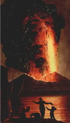  ??  ?? A gouache by Pietro Fabris of Vesuvius erupting (1779)