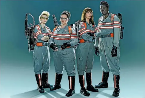  ??  ?? The chemistry between the Ghostbuste­rs, from left, Kate McKinnon, Melissa McCarthy, Kristen Wiig and Leslie Jones, is palpable and often extremely funny.