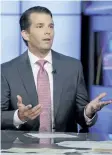  ?? RICHARD DREW/THE ASSOCIATED PRESS ?? Donald Trump Jr. speaks in New York on July 11. A lawyer for a Russian developer says a company representa­tive was the eighth person at a Trump Tower meeting brokered by Donald Trump Jr. during the campaign.
