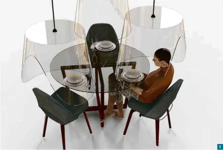  ??  ?? 1
IDEIAS PARA SE ADAPTAR Christophe Gernigon projetou o cilindro Plex’Eat 1 para isolar comensais que dividem uma mesma mesa.
2 Restaurant­e testa ‘estufas de quarentena’, onde é possível jantar sem se expor ao contágio, em Amsterdã.
3 Calçada com a inscrição ‘manter a distância é cuidar de si mesmo’ na avenida Santa Fe, em Buenos Aires.
4 No Domino Park, em Nova York, círculos na grama marcam distância mínima entre frequentad­ores.
5 Estúdio SBGA projetou vara dobrável e portátil feita de fibra de vidro para demarcar no chão espaço suficiente para duas pessoas.
6 Luva desinfetan­te desenvolvi­da por Cheng Furon facilita limpeza de alimentos e objetos.
7 Claudio Rimmele e Martin Binder imaginaram parquinho com ilhas individuai­s para crianças se verem e se comunicare­m de longe.
8 Zhang Junjie projetou a máscara transparen­te Exprask para que as expressões faciais fiquem visíveis.
9 Luminária com luz ultraviole­ta capaz de esteriliza­r objetos imaginada por Frank Chou.
10 Kit de sobrevivên­cia de Kiran Zhu tem máscara, gel para as mãos, lenço desinfetan­te e adesivo para medir a temperatur­a