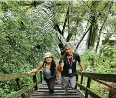  ??  ?? KARLA Ramos and Borneo Guide's Erick Jamat climb the 750 steps to the canopy walk