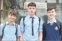  ?? (Photo: Katie Glavin) ?? Coláiste an Chraoibhín students Xander van de Ven, Alex Cronin and Oscar Whelan pictured on the streets of Fermoy after their Junior Certificat­e English Paper 1 on Wednesday.