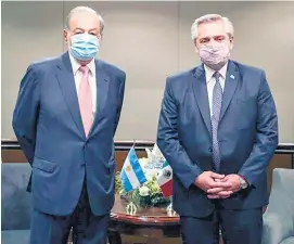  ?? Presidenci­a ?? Alberto Fernández con el empresario Carlos Slim.